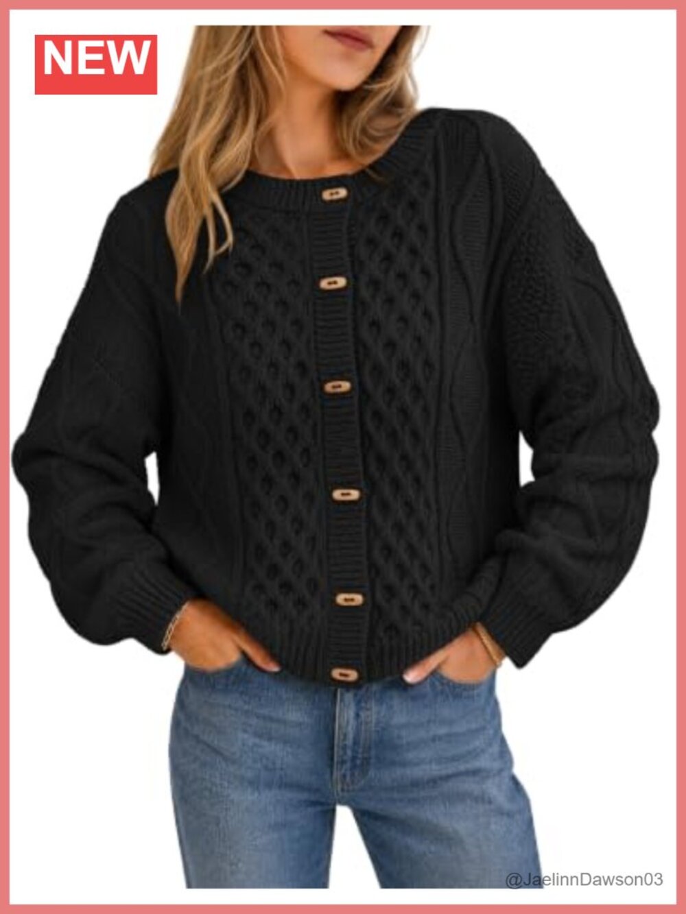 Chunky Cable Knit Button Down Cardigan Sweater Loose Fit